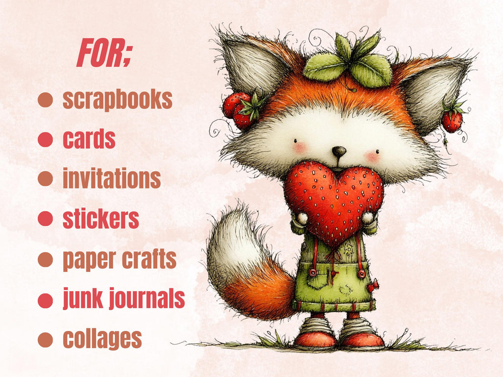 Strawberry Clipart Bundle | 52 Whimsical Quirky Berry PNG | Summer Fruit Digital Download