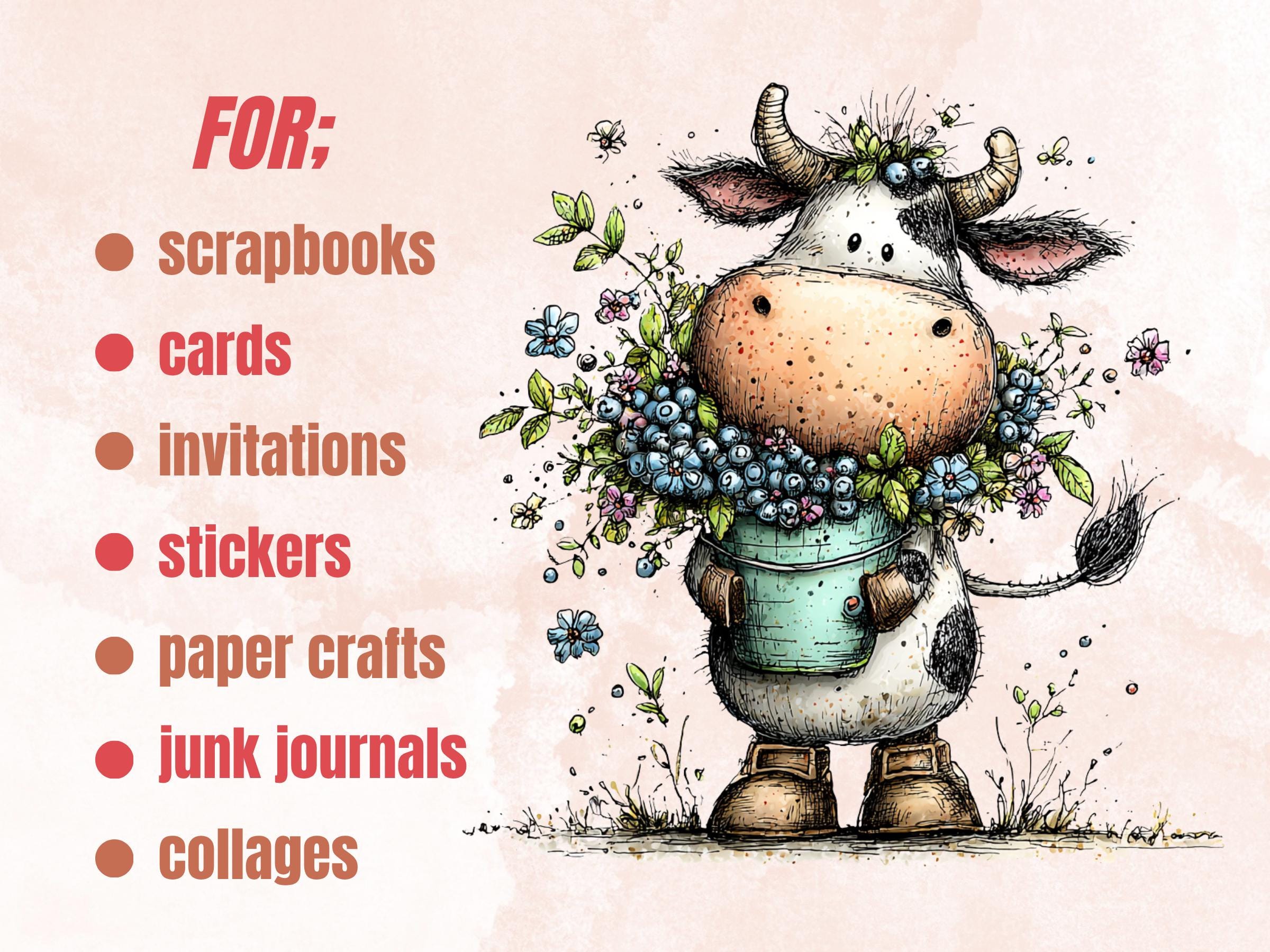 Blueberry Clipart Bundle | 46 Whimsical Quirky Fruit PNG | Floral Summer Berry Download
