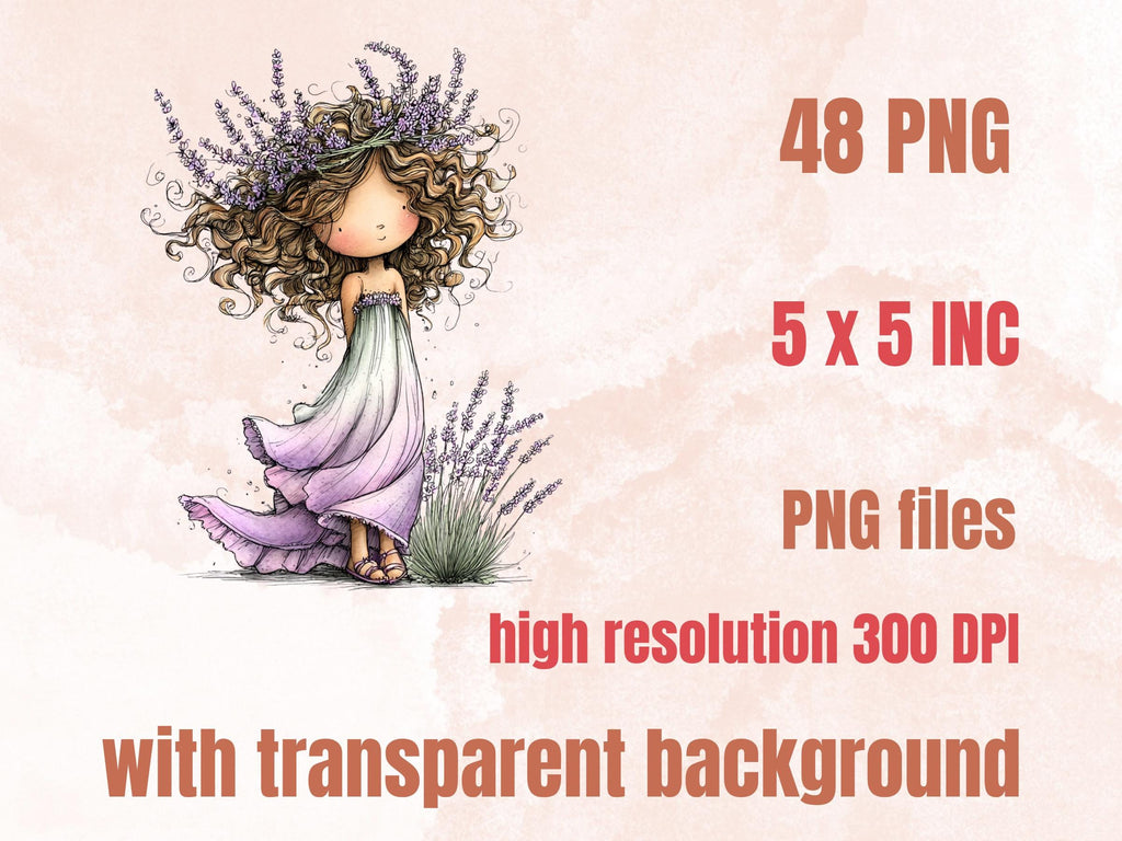 Lavender Clipart Bundle | 48 Whimsical Quirky Lavender PNG | Floral Purple Digital Download
