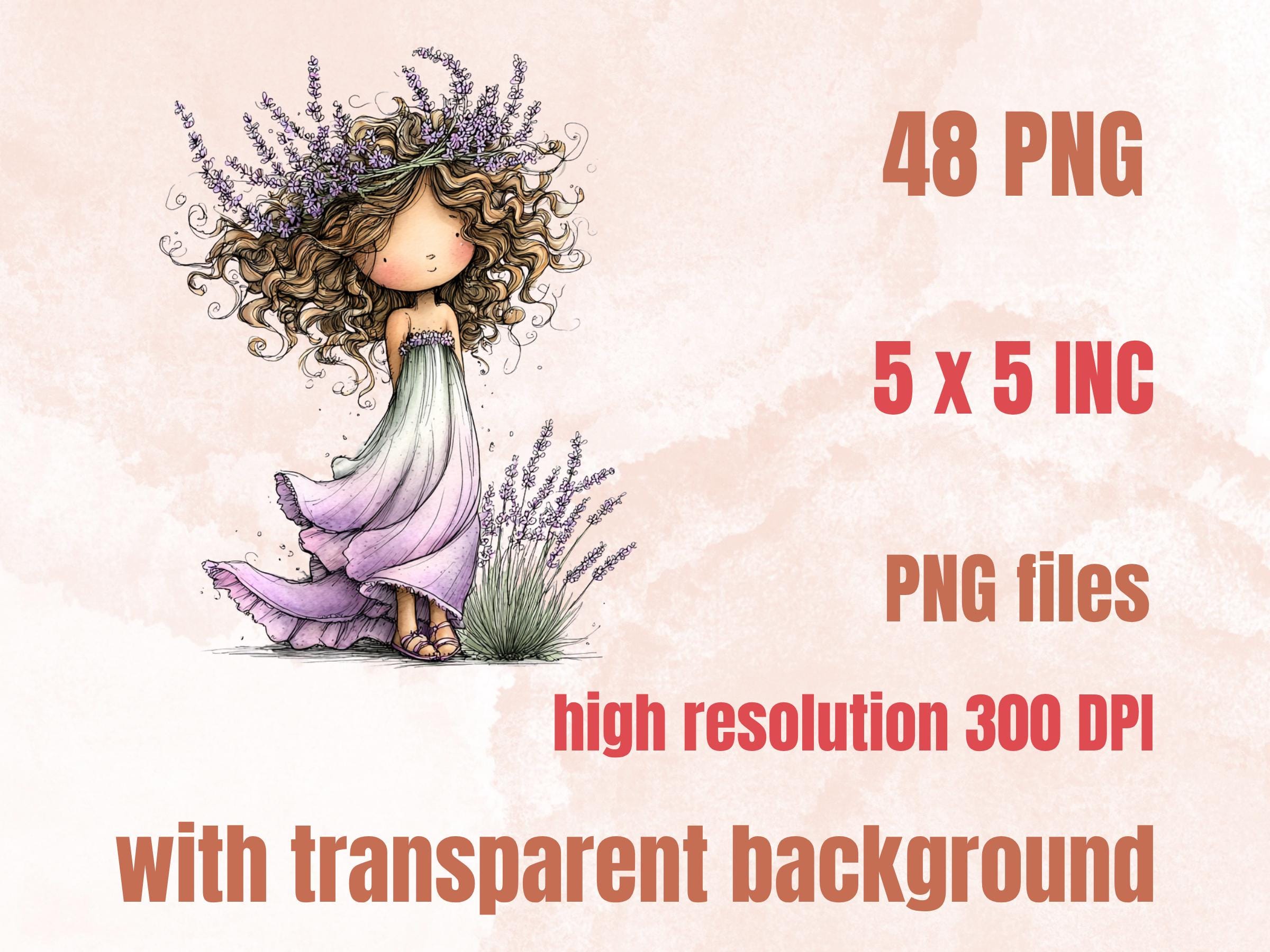 Lavender Clipart Bundle | 48 Whimsical Quirky Lavender PNG | Floral Purple Digital Download