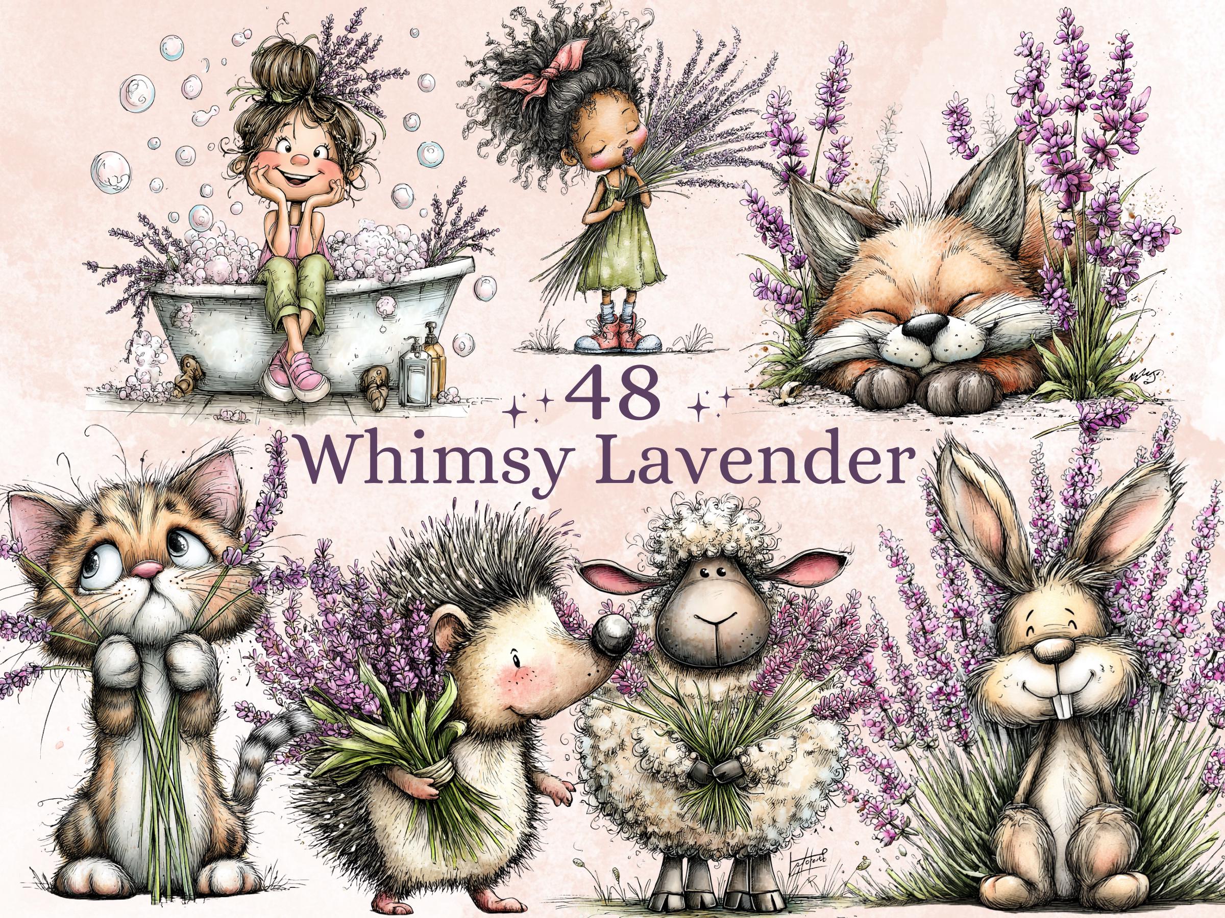 Lavender Clipart Bundle | 48 Whimsical Quirky Lavender PNG | Floral Purple Digital Download