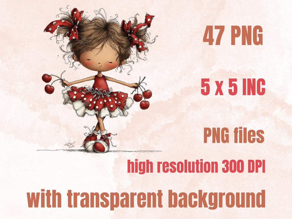 Cherry Clipart Bundle | 47 Whimsical Quirky Cherry PNG | Summer Fruit Digital Download