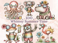 Summer Time Clipart Bundle | 100 Whimsical Quirky Beach PNG | Summer Holiday Digital Download