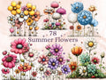 Summer Flowers Clipart Bundle | 78 Whimsical Quirky Floral PNG | Fantasy Flower Digital Download
