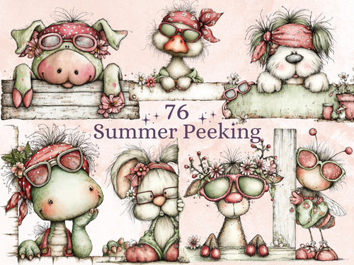 Summer Peeking Clipart Bundle | 76 Whimsical Quirky Peeking PNG | Beach Peekaboo Digital Download
