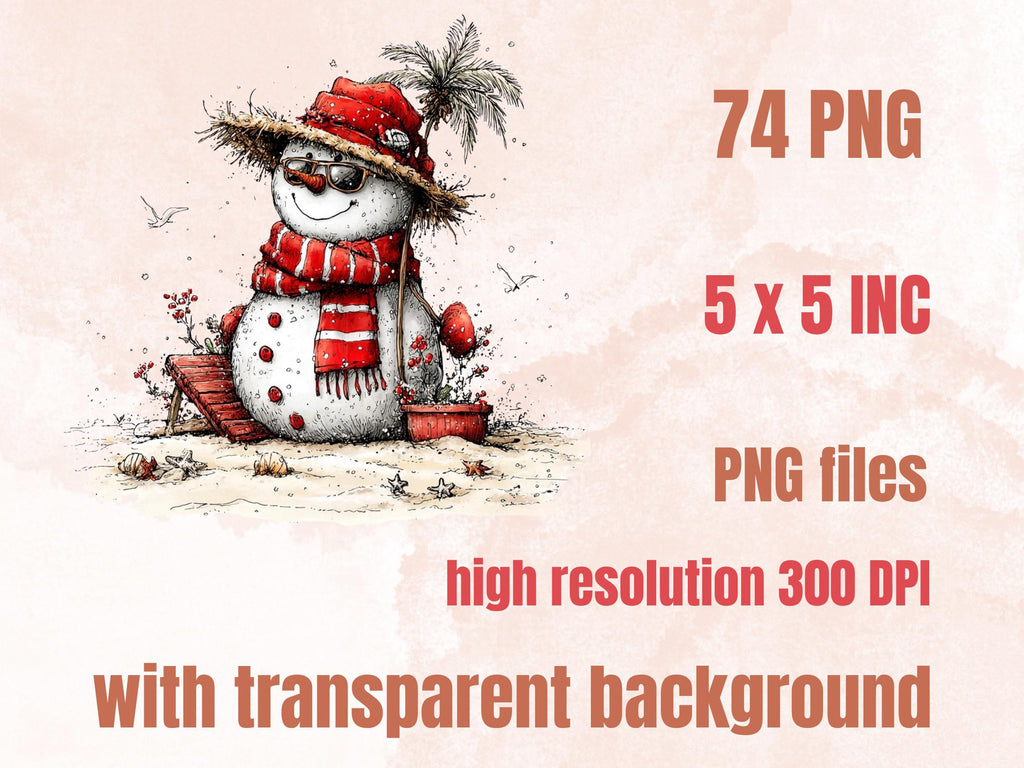 Summer Christmas Clipart Bundle | 74 Whimsical Quirky Xmas PNG | Beach Holiday Digital Download