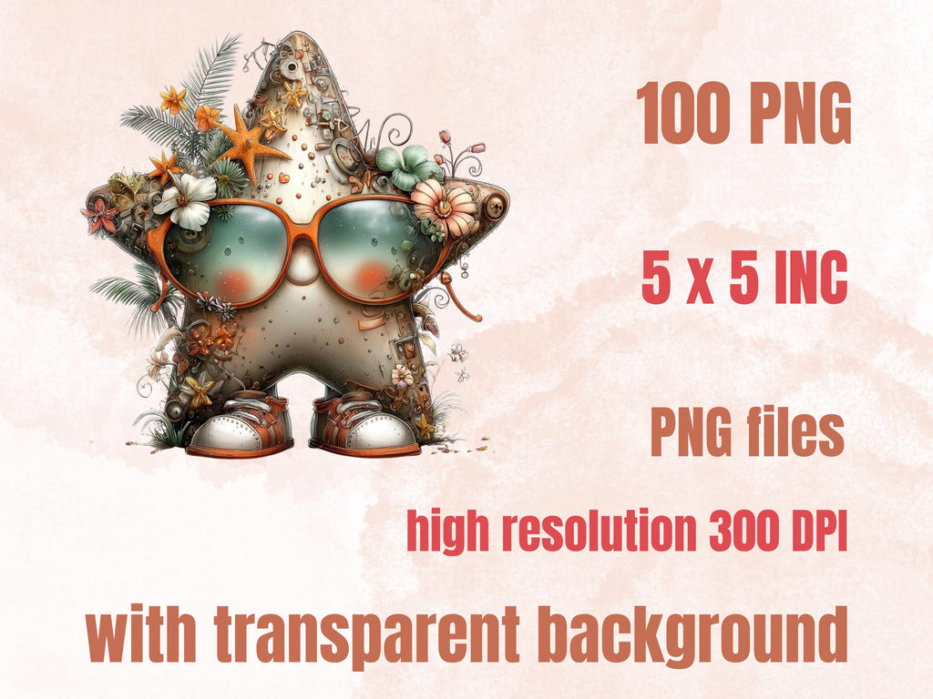 Steampunk Summer Clipart Bundle | 100 Whimsical Boho Steampunk PNG | Industrial Beach Download