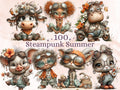 Steampunk Summer Clipart Bundle | 100 Whimsical Boho Steampunk PNG | Industrial Beach Download
