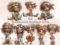Steampunk Girls Clipart Bundle | 62 Whimsical Boho Steampunk PNG | Industrial Girl Digital Download