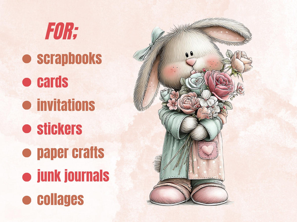 Shabby Chic Clipart Bundle | 50 Whimsical Quirky Floral PNG | Vintage Pastel Flowers Digital Download