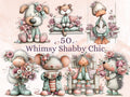 Shabby Chic Clipart Bundle | 50 Whimsical Quirky Floral PNG | Vintage Pastel Flowers Digital Download