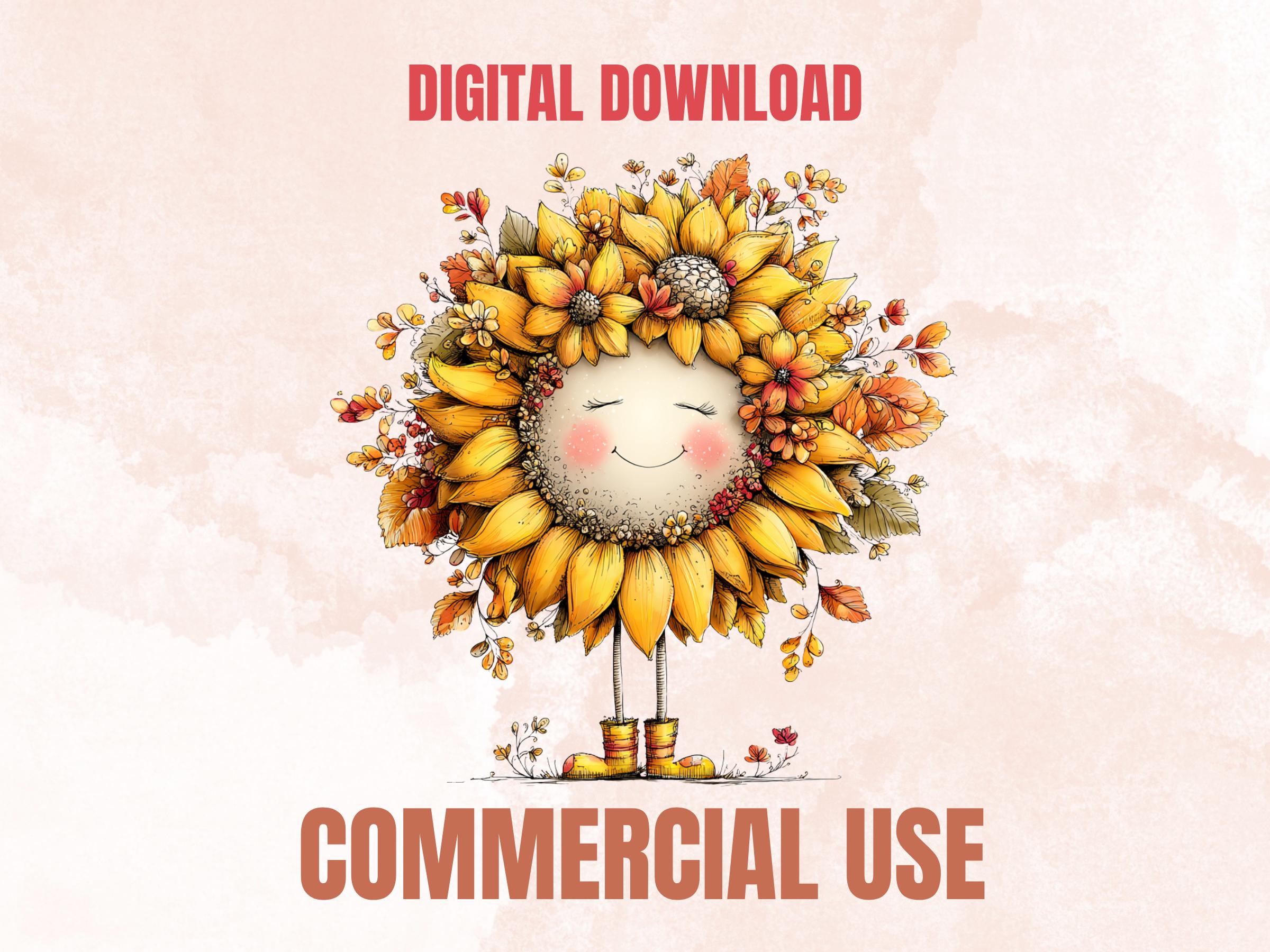 Sunflower Clipart Bundle | 47 Whimsical Quirky Sunflower PNG | Summer Floral Digital Download