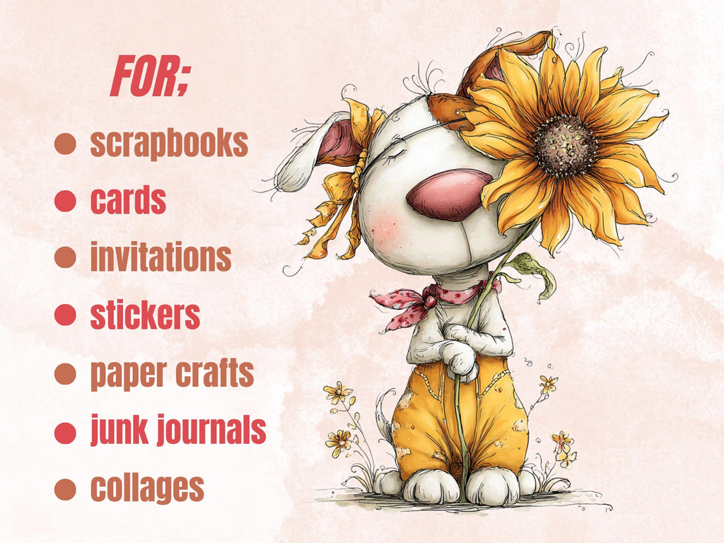 Sunflower Clipart Bundle | 47 Whimsical Quirky Sunflower PNG | Summer Floral Digital Download