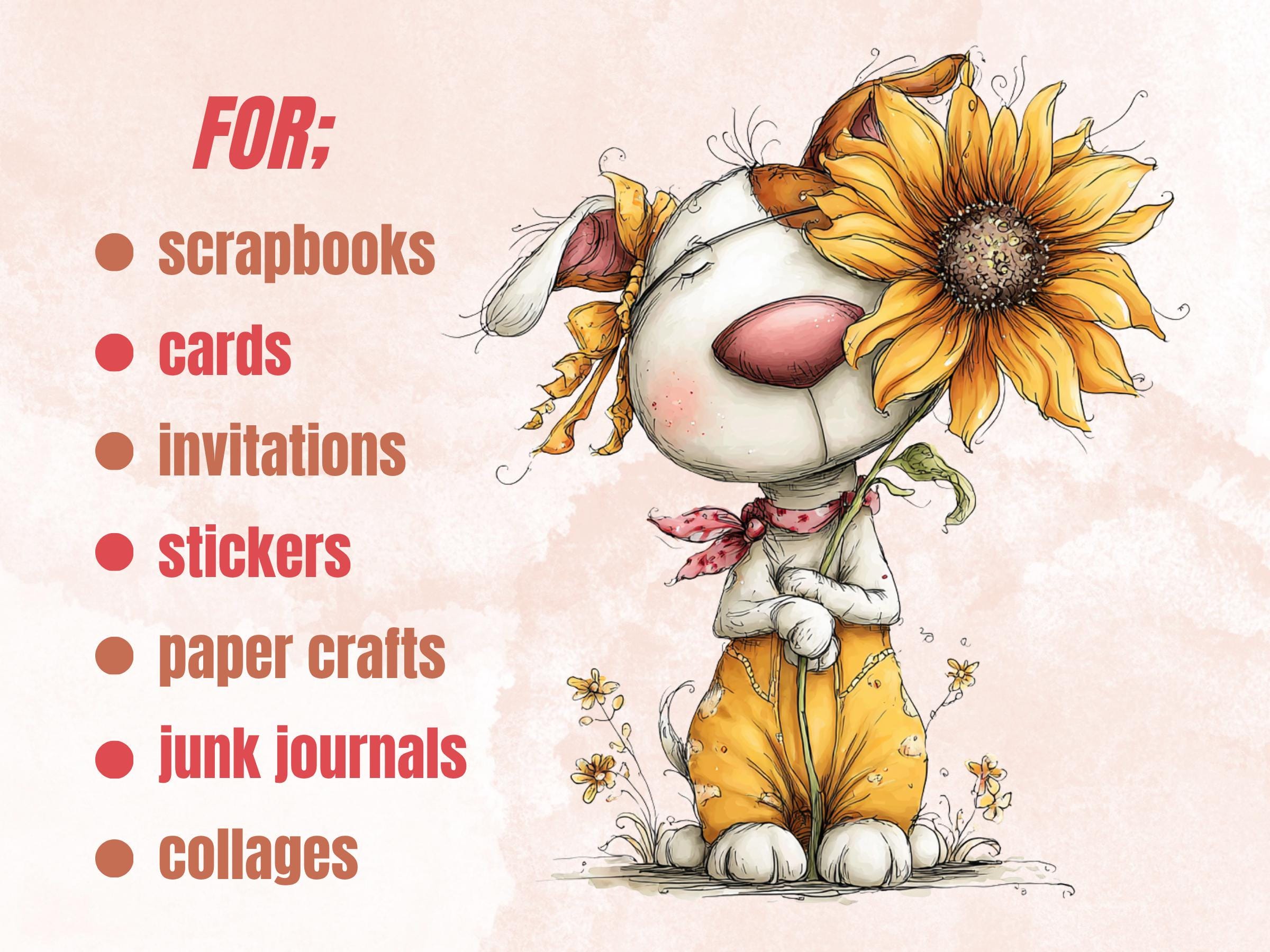 Sunflower Clipart Bundle | 47 Whimsical Quirky Sunflower PNG | Summer Floral Digital Download