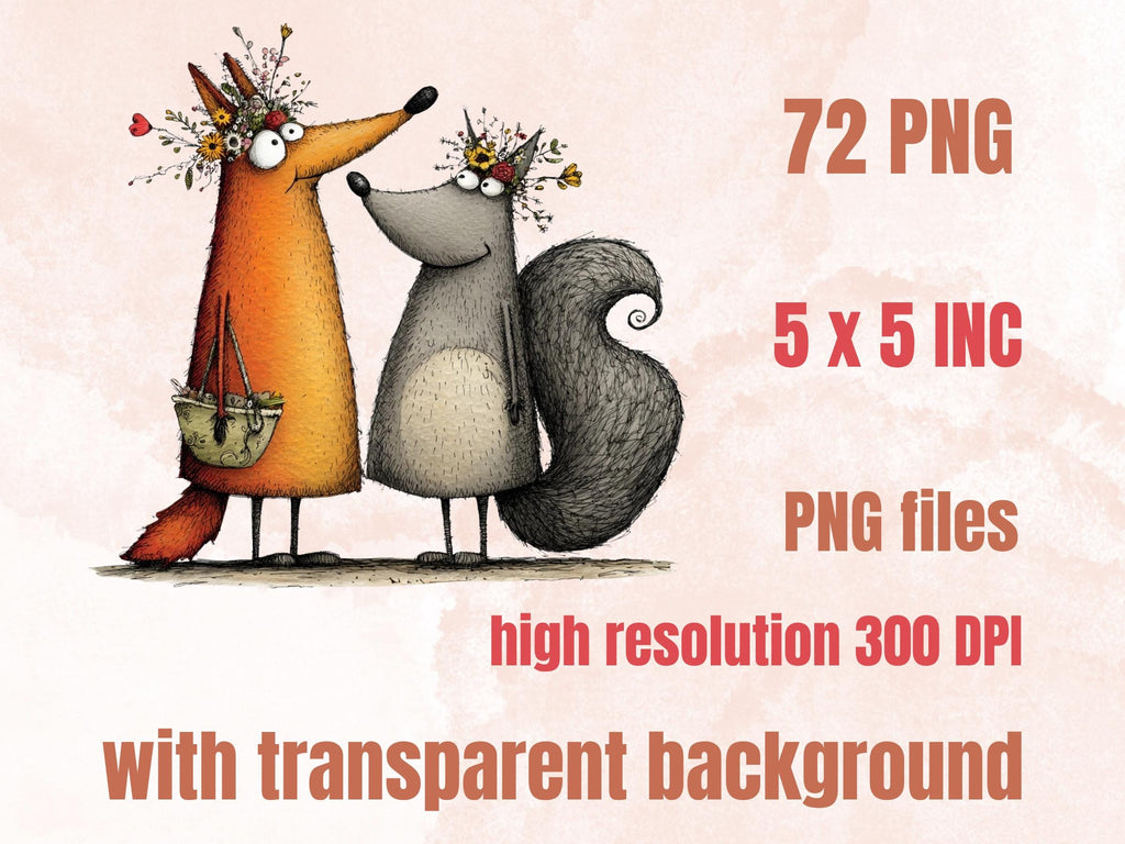 Forest Friends Clipart Bundle | 72 Whimsical Quirky Forest PNG | Woodland Animals Download