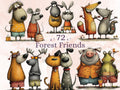 Forest Friends Clipart Bundle | 72 Whimsical Quirky Forest PNG | Woodland Animals Download