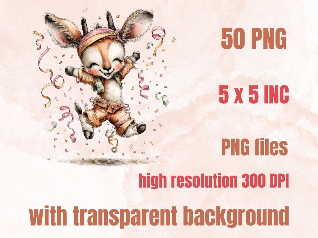 Safari Birthday Clipart, Whimsical Jungle Party Animals PNG Illustrations (Digital Download, Commercial Use)