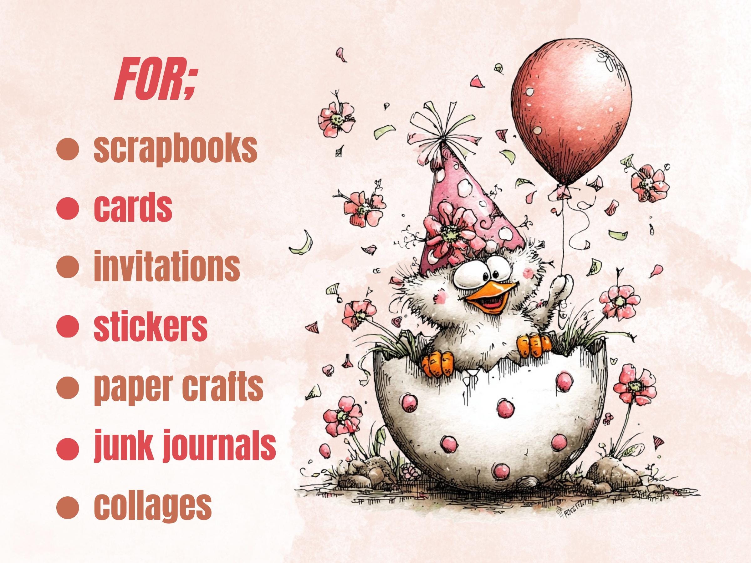 Farm Birthday Clipart, Whimsical Cottage Party Animals PNG Illustrations (Digital Download, Commercial Use)