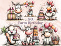 Farm Birthday Clipart, Whimsical Cottage Party Animals PNG Illustrations (Digital Download, Commercial Use)