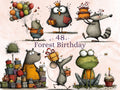 Forest Birthday Clipart, Quirky Woodland Party Animals PNG Illustrations (Digital Download, Commercial Use)