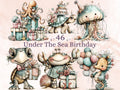 Under the Sea Birthday Clipart, Quirky Ocean Party Animals PNG Illustrations (Digital Download, Commercial Use)