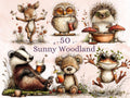Summer Woodland Clipart, Whimsical Neutral Forest Animals PNG Illustrations (Digital Download, Commercial Use)