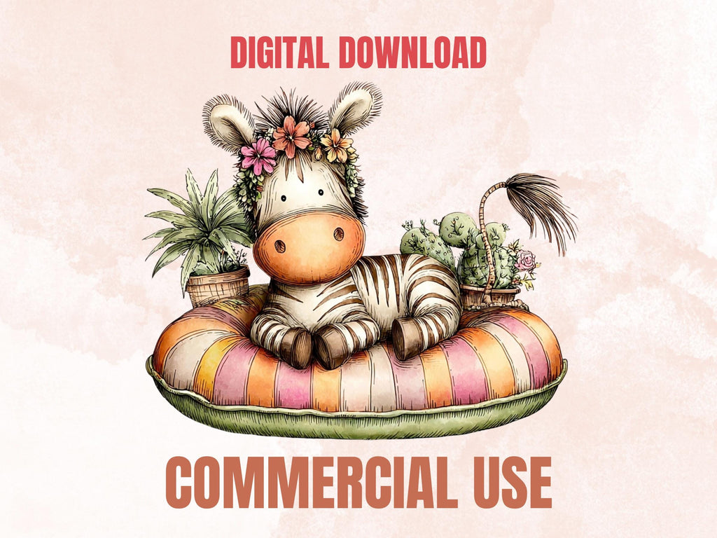 Summer Safari Clipart, Whimsical Quirky Jungle Animals PNG Illustrations (Digital Download, Commercial Use)