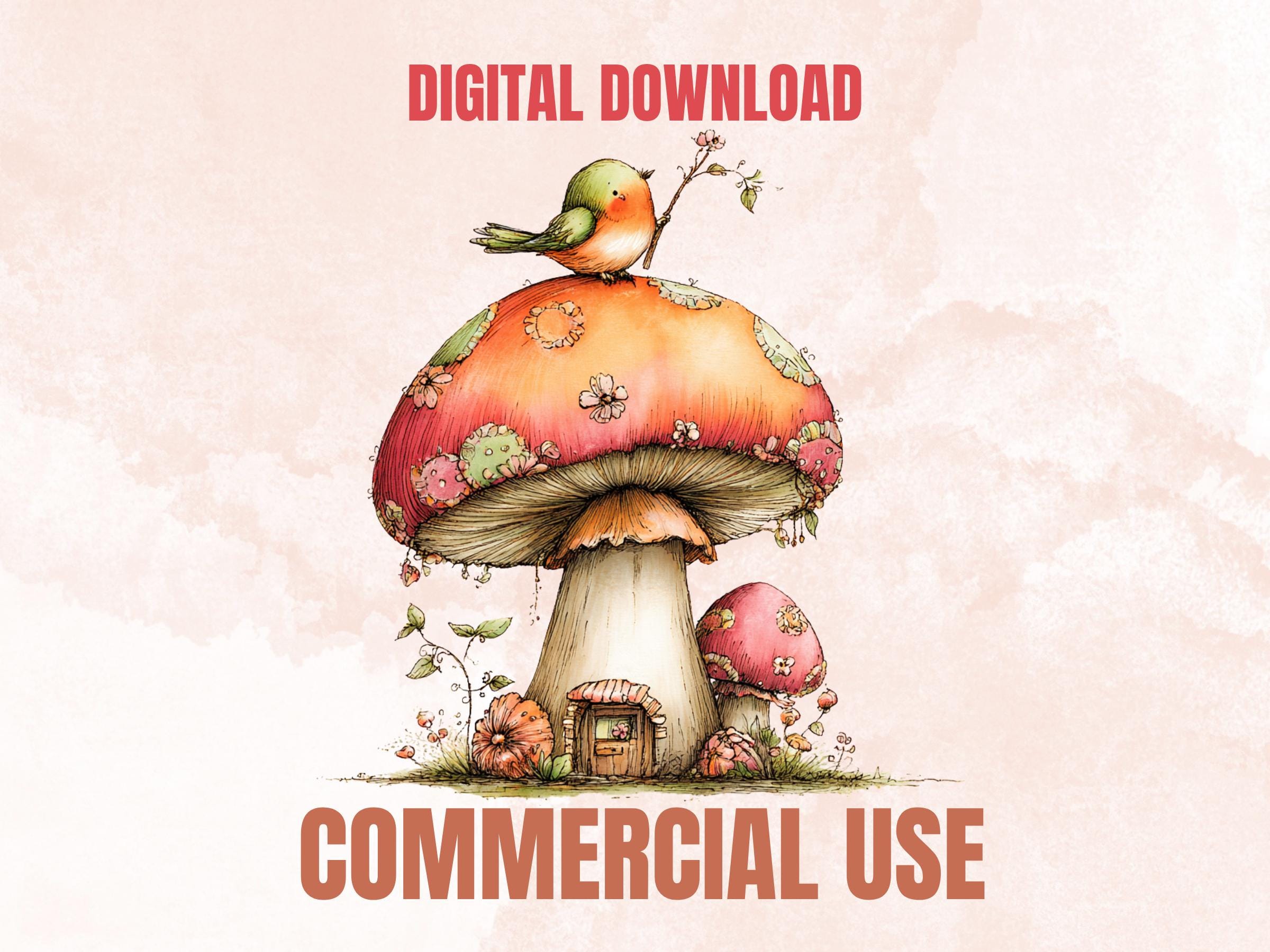 Magical Mushrooms Clipart Bundle | 77 Whimsical Mushroom PNG | Cottagecore Fantasy Download