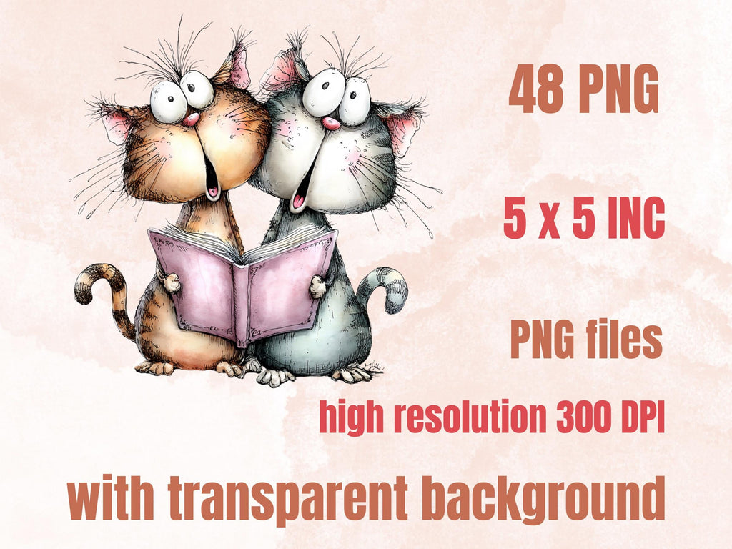 Fantasy Reading Clipart | 48 Whimsical Quirky Reading Animals PNG | Book Lover Digital Download