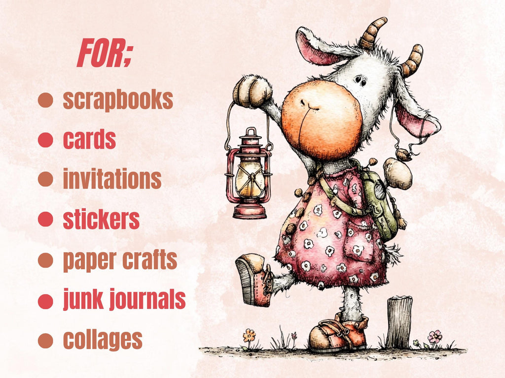 Farm Adventure Clipart, Whimsical Quirky Farm Animals PNG Illustrations (Digital Download, Commercial Use)