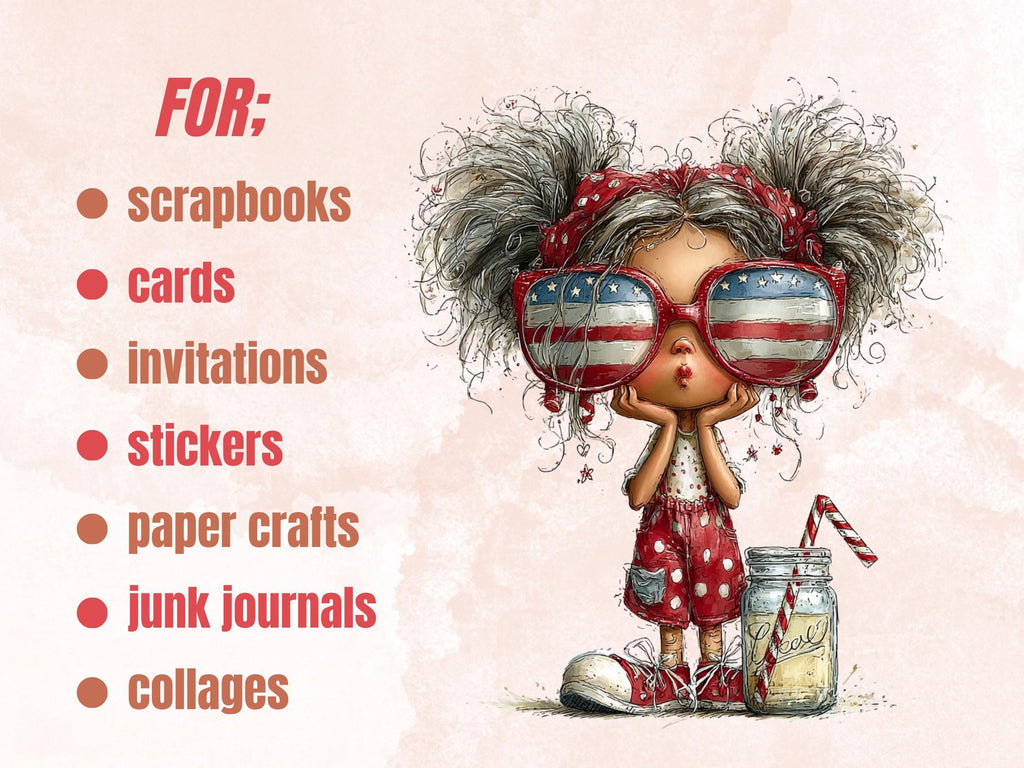 4th of July Clipart Bundle | 45 Whimsical Quirky Patriotic PNG | Independence Day Download