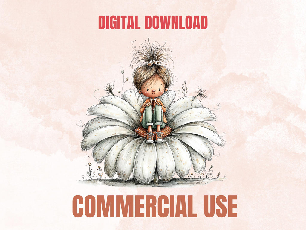 Daisy Clipart Bundle | 45 Whimsical Quirky Daisy PNG | Summer Flower Digital Download