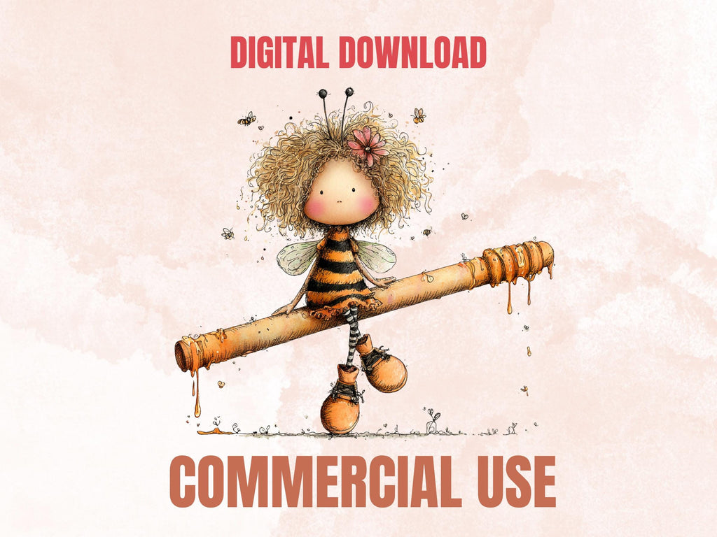 Bee Clipart Bundle | 64 Whimsical Quirky Bee PNG | Floral Honey Digital Download