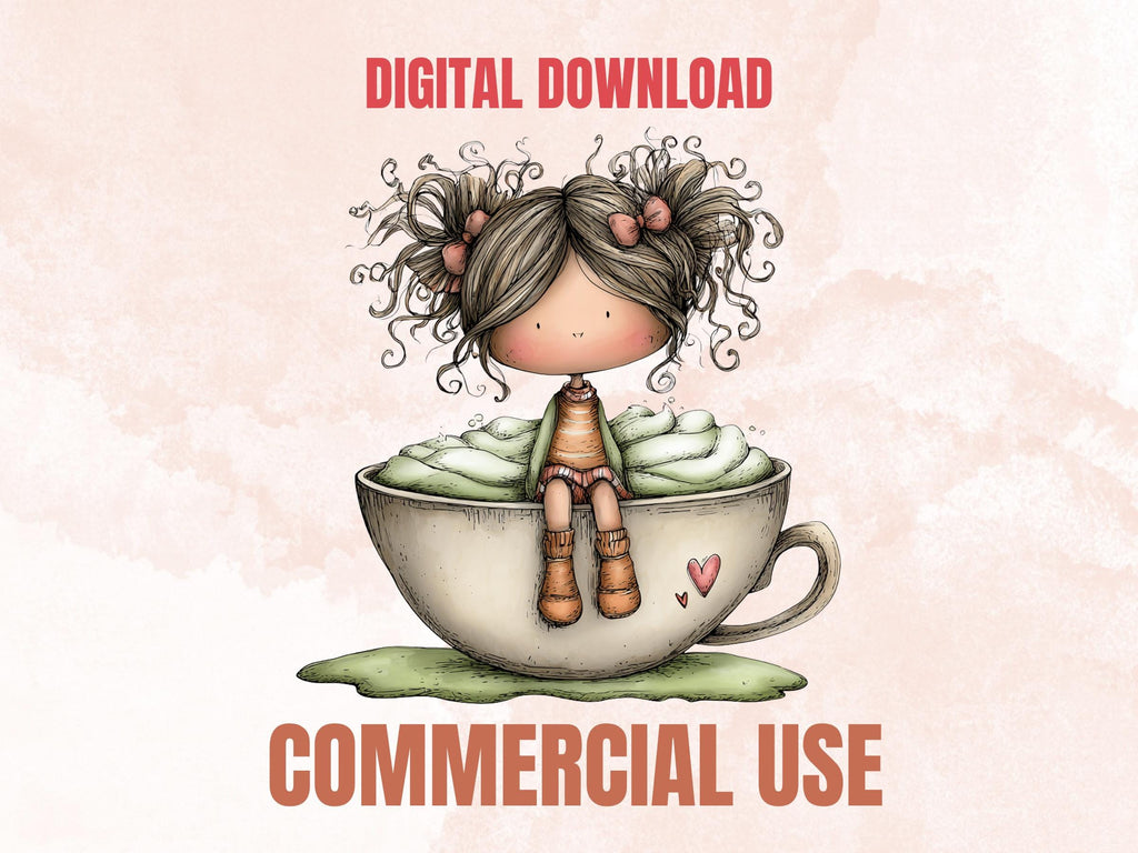 Matcha Clipart Bundle | 70 Whimsical Quirky Drink PNG | Green Latte Digital Download