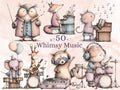 Whimsy Music Clipart Bundle | 50 Whimsical Quirky Music PNG | Musician Animals Digital Download