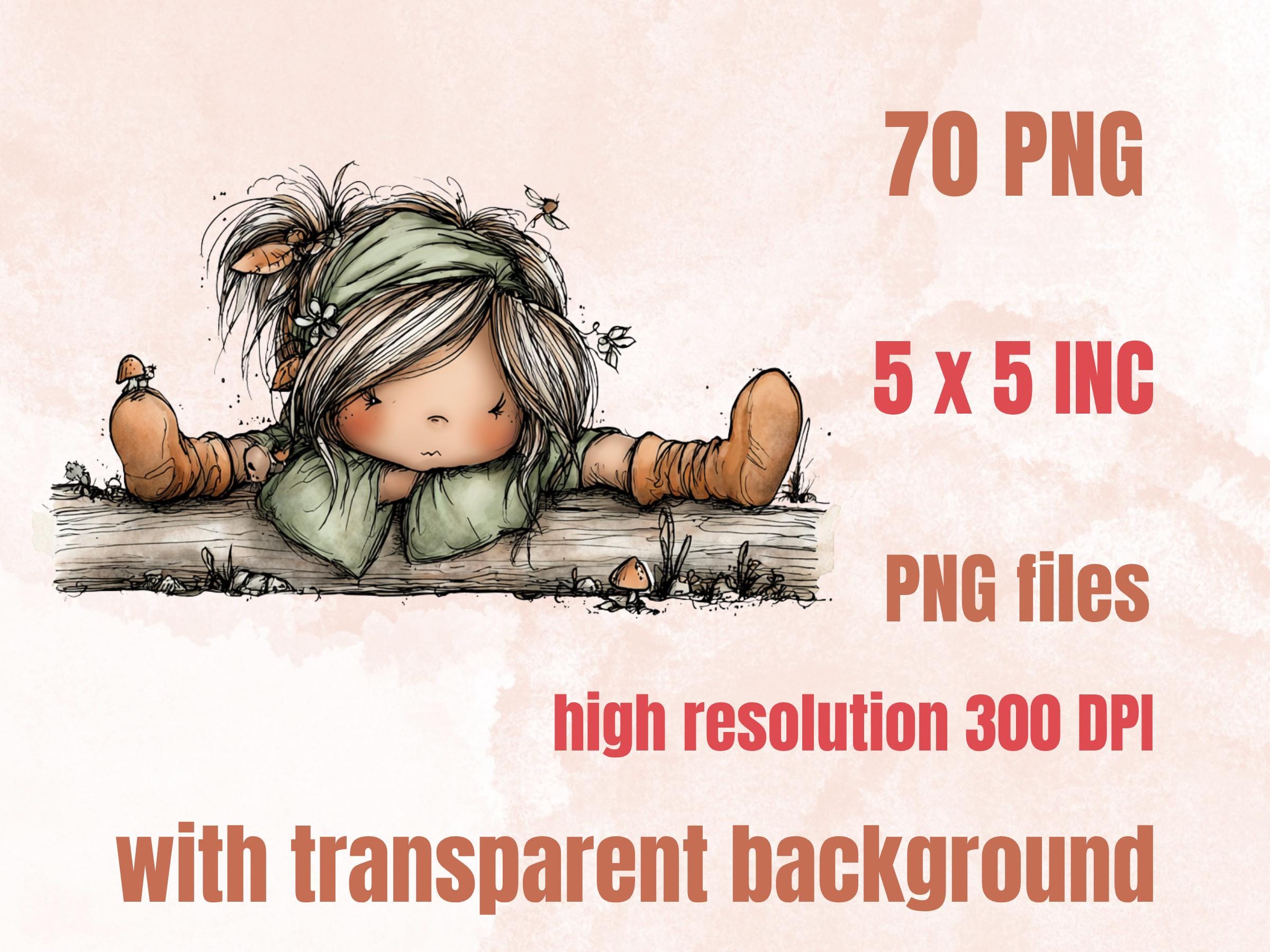 Whimsy Forest Girl Clipart Bundle | 70 Whimsical Quirky Woodland PNG | Feral Girl Digital Download