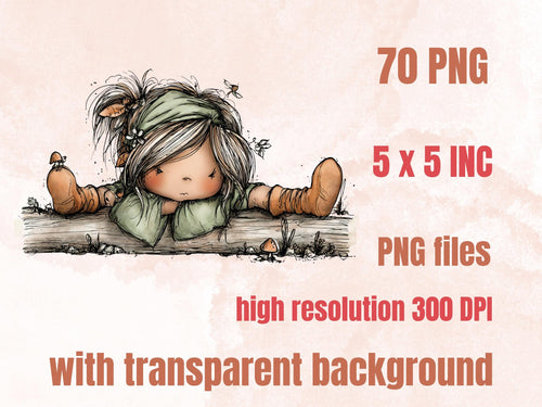 Whimsy Forest Girl Clipart Bundle | 70 Whimsical Quirky Woodland PNG | Feral Girl Digital Download