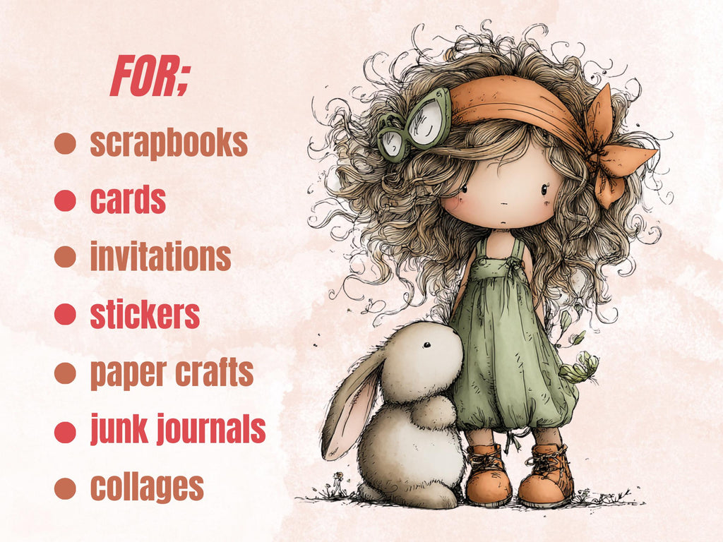 Whimsy Forest Girl Clipart Bundle | 70 Whimsical Quirky Woodland PNG | Feral Girl Digital Download