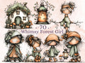Whimsy Forest Girl Clipart Bundle | 70 Whimsical Quirky Woodland PNG | Feral Girl Digital Download