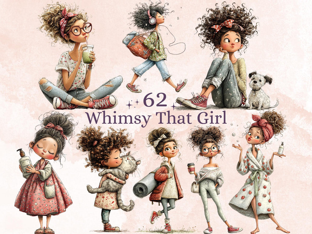 That Girl Clipart Bundle | 62 Whimsical Quirky It Girl PNG | Wellness Pinterest Digital Download
