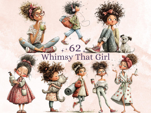 That Girl Clipart Bundle | 62 Whimsical Quirky It Girl PNG | Wellness Pinterest Digital Download