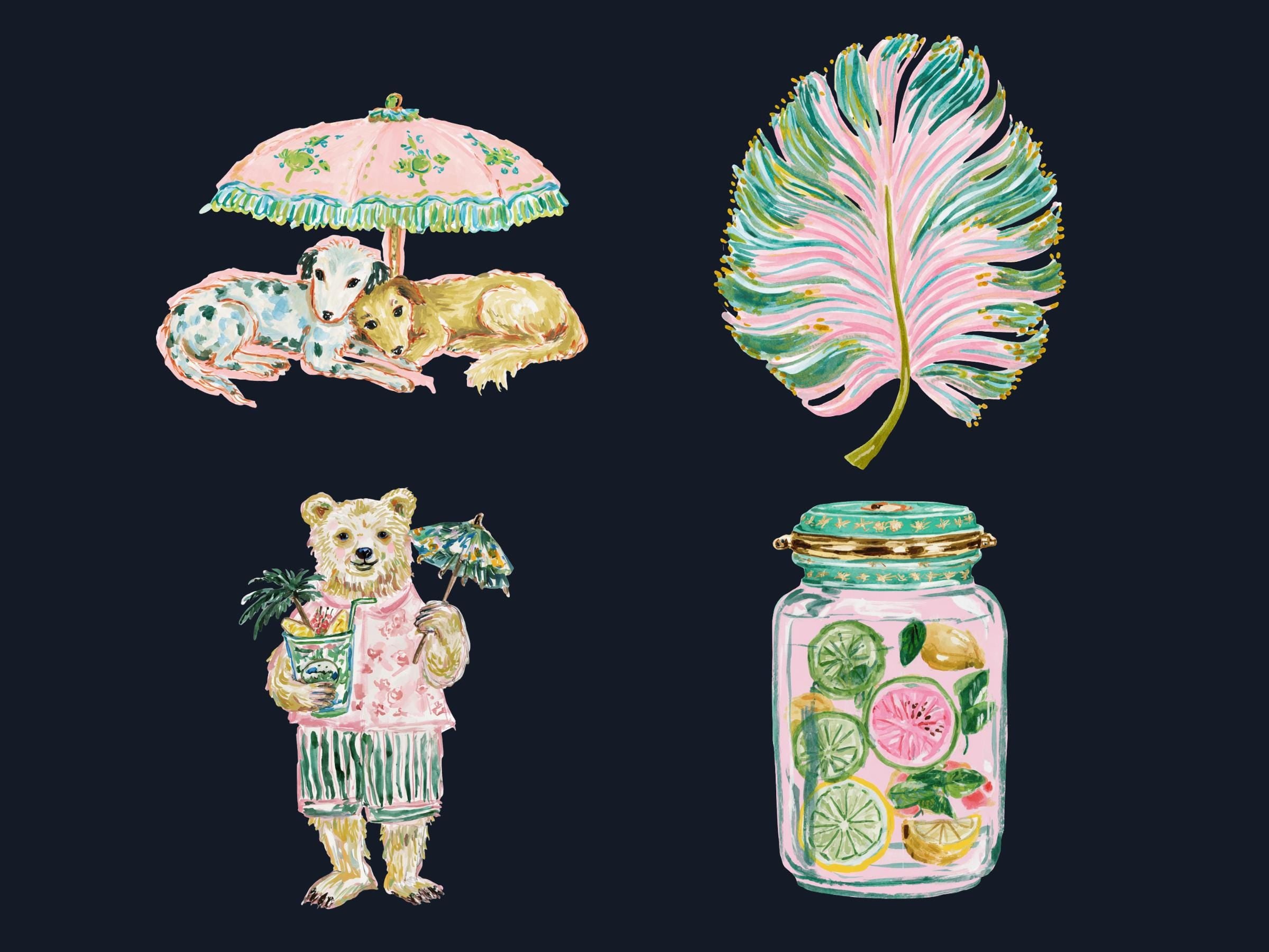 Whimsy Summer Bundle Clipart | 108 Whimsical Quirky Tropical PNG | Summer Beach Digital Download