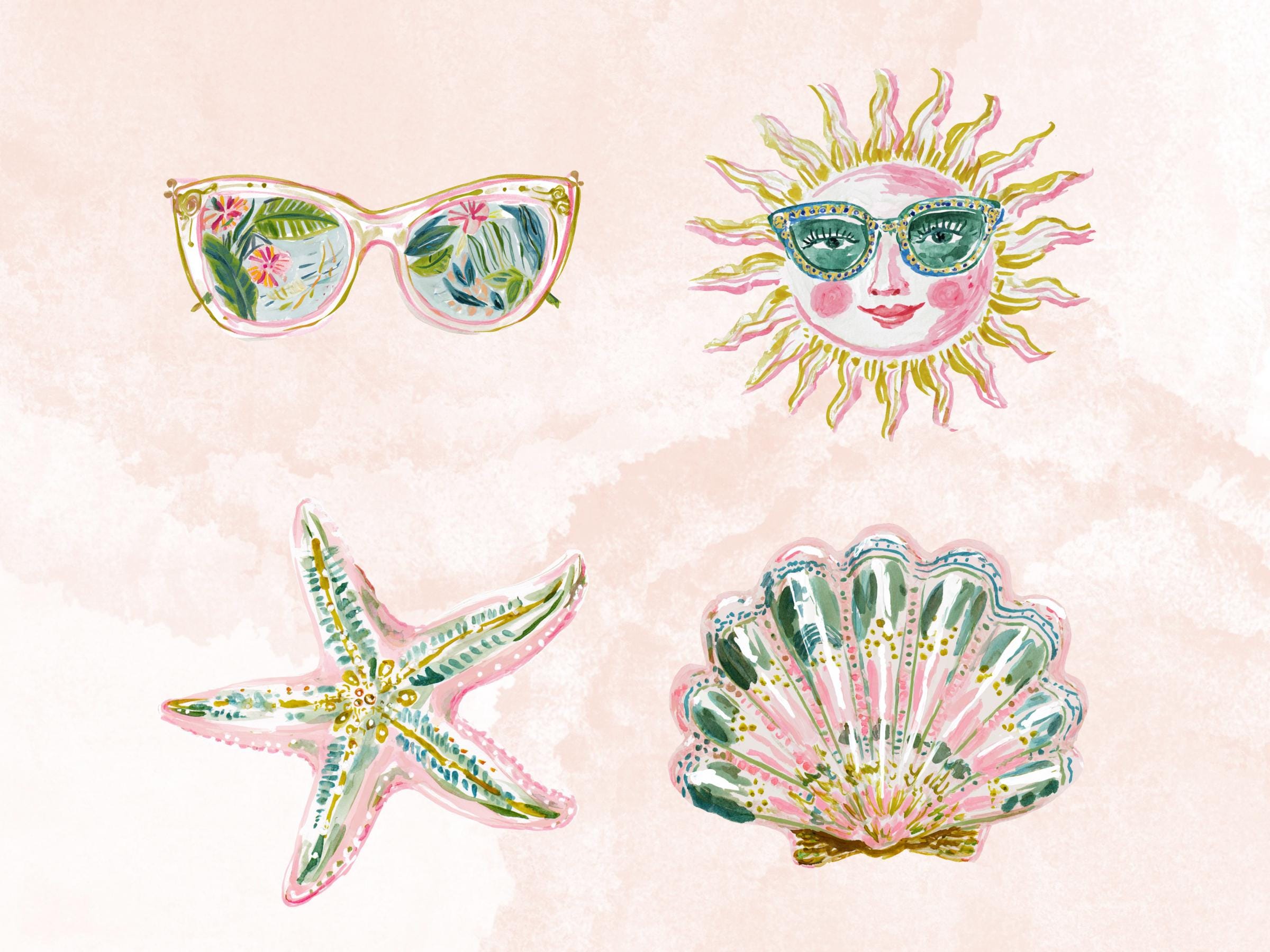Whimsy Summer Bundle Clipart | 108 Whimsical Quirky Tropical PNG | Summer Beach Digital Download