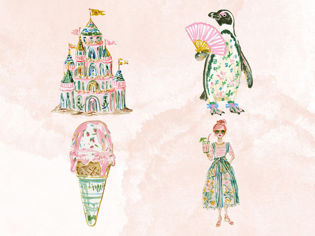 Whimsy Summer Bundle Clipart | 108 Whimsical Quirky Tropical PNG | Summer Beach Digital Download