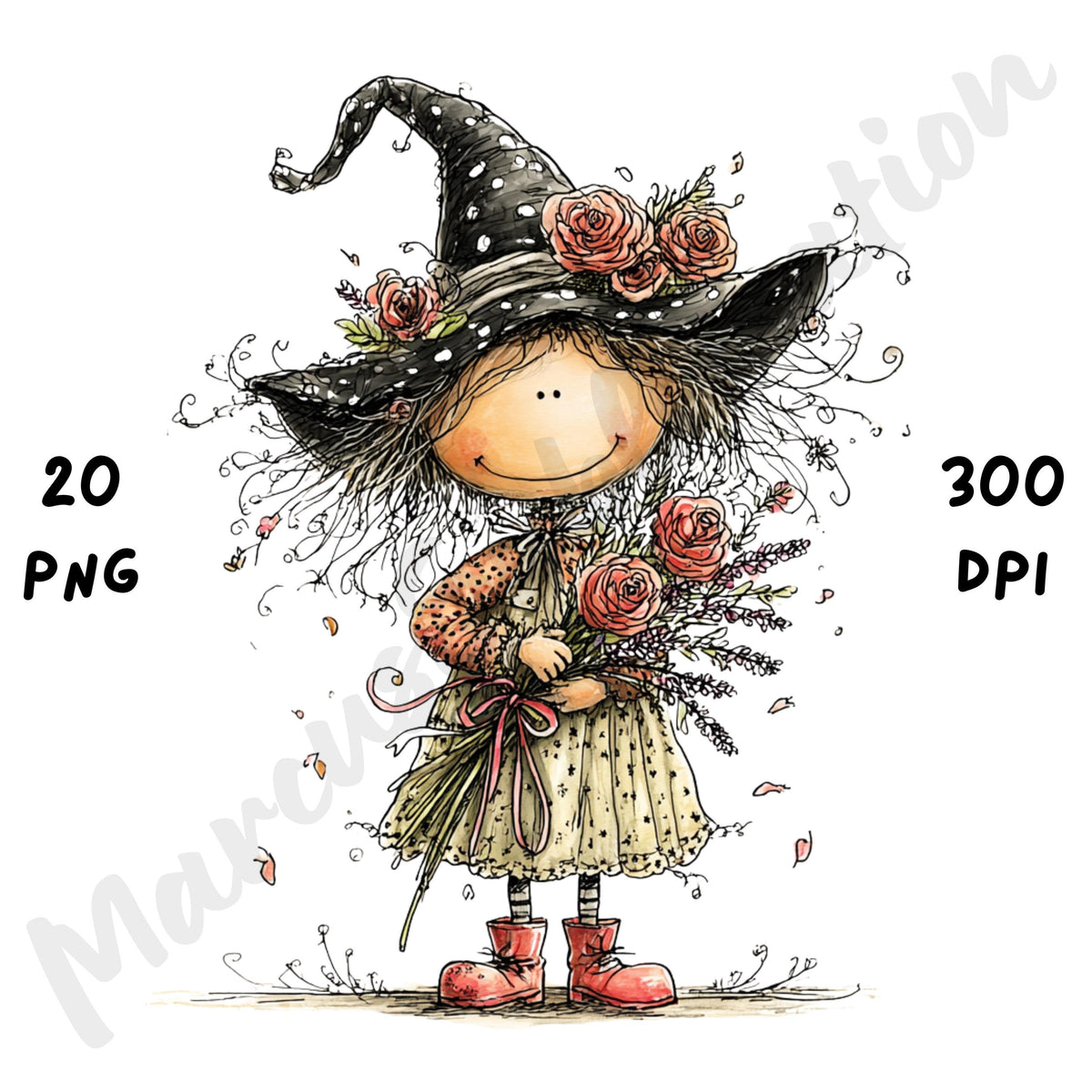 Floral Witch Whimsical Clipart