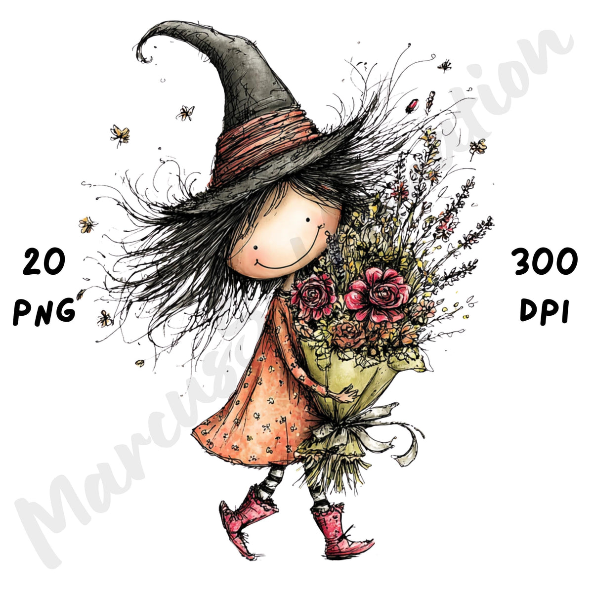 Floral Witch Whimsical Clipart