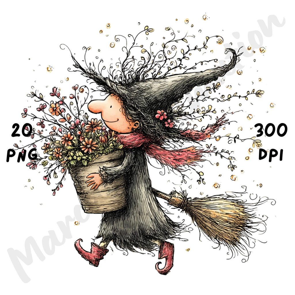 Floral Witch Whimsical Clipart