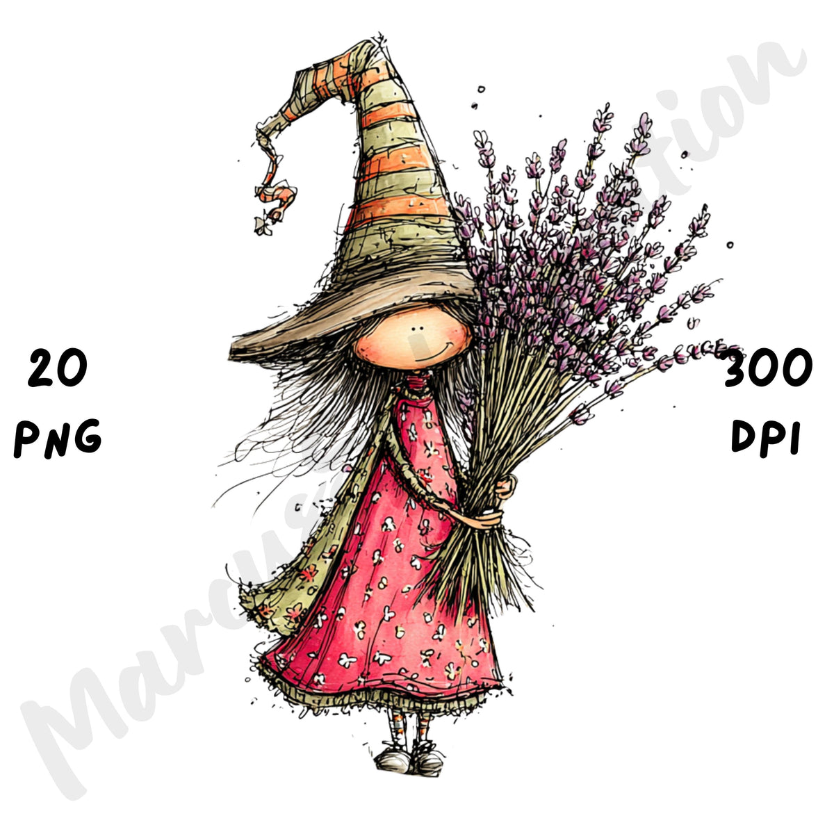 Floral Witch Whimsical Clipart
