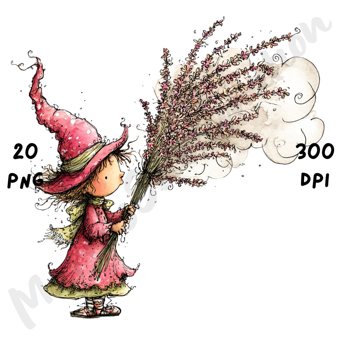 Floral Witch Whimsical Clipart