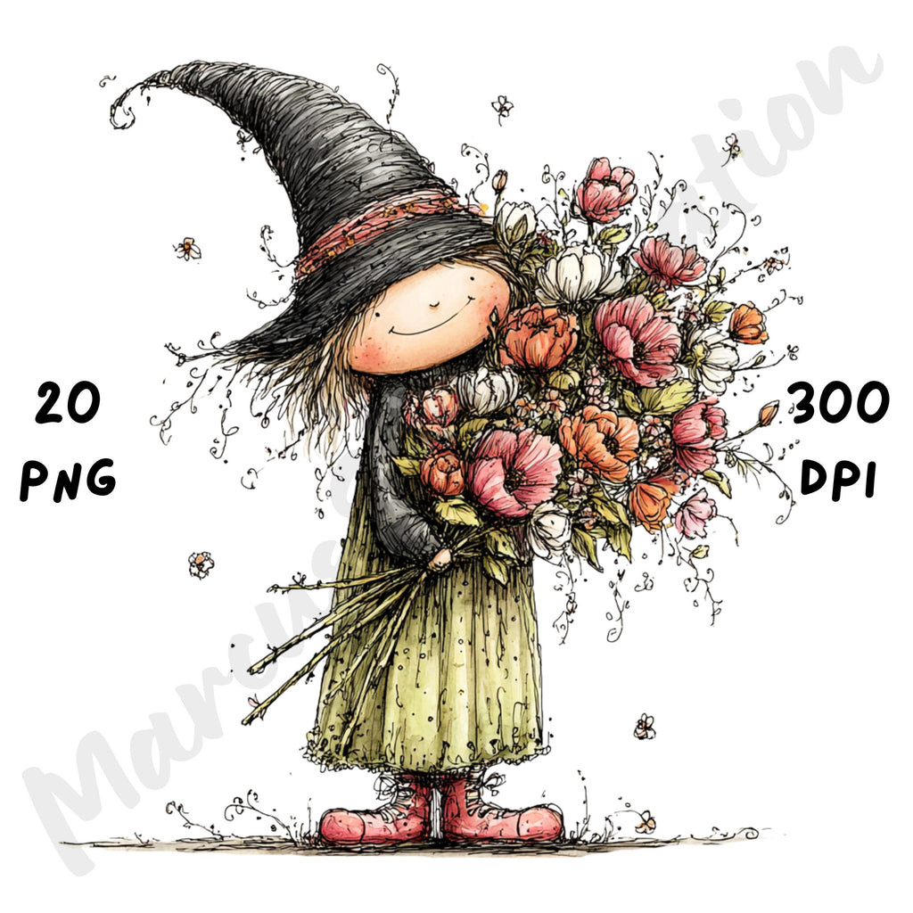 Floral Witch Whimsical Clipart